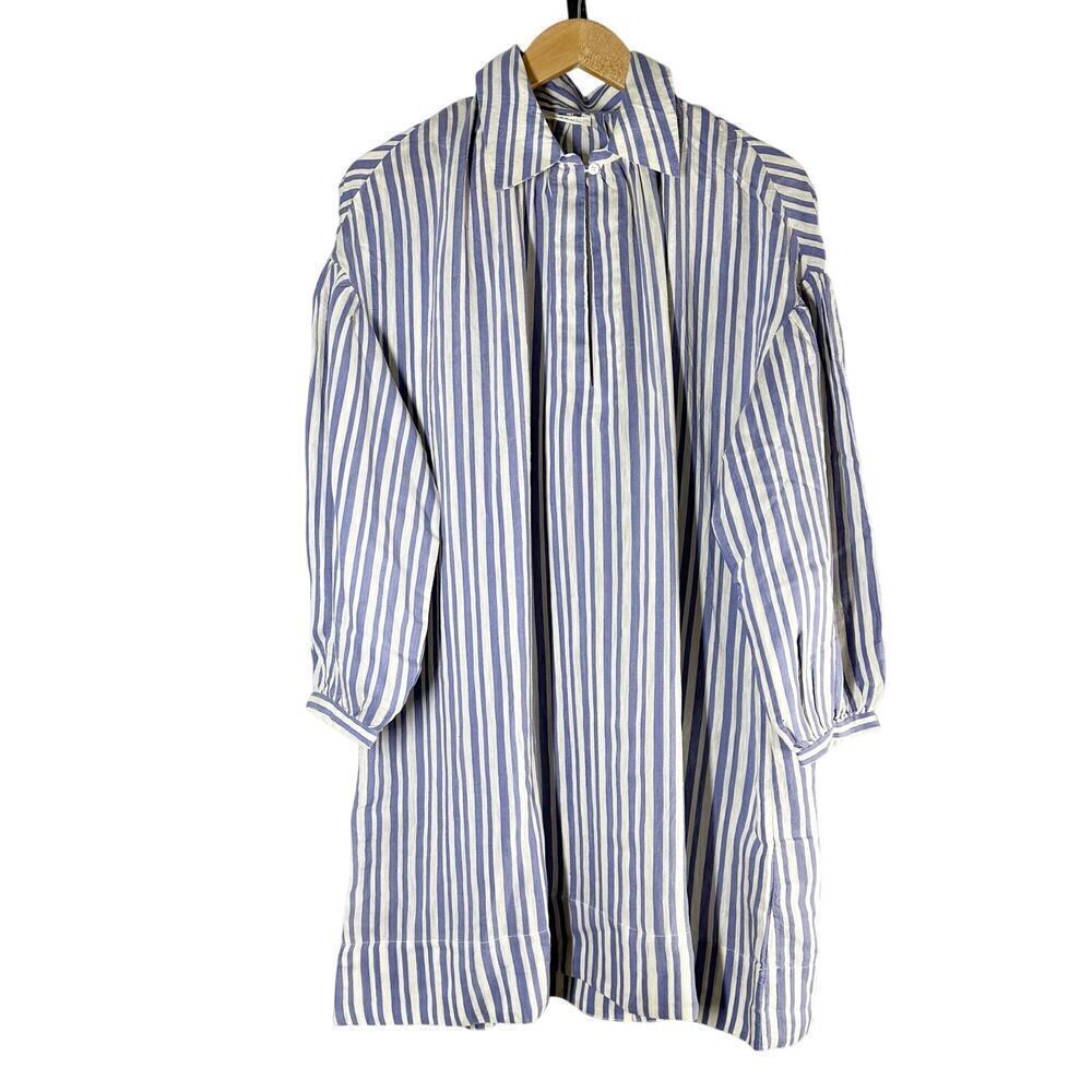 Doen Marne Blue Villandry Striped Khadi Silk Voile Short Mini Dress XS